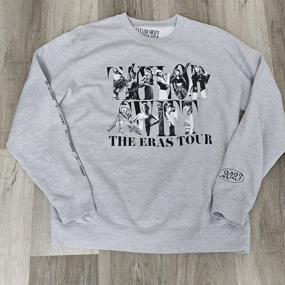 TAYLOR SWIFT 2023 Gray THE ERAS TOUR  Official Crew Sweatshirt SZ XL